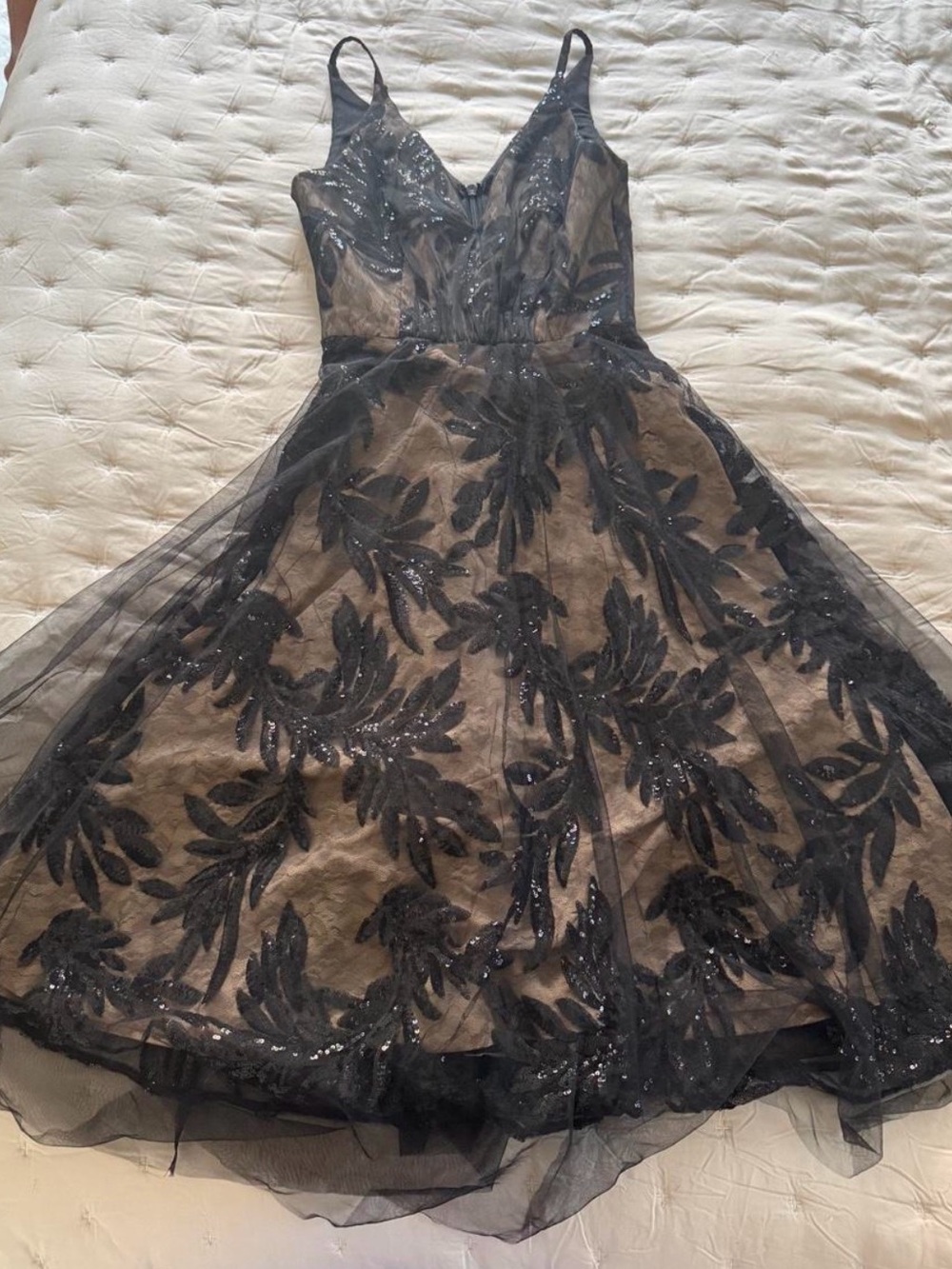 Dress the Population Black Embroidered Tulle A-Line Dress
